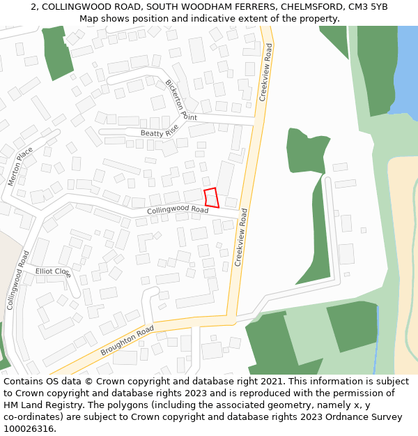 2, COLLINGWOOD ROAD, SOUTH WOODHAM FERRERS, CHELMSFORD, CM3 5YB: Location map and indicative extent of plot