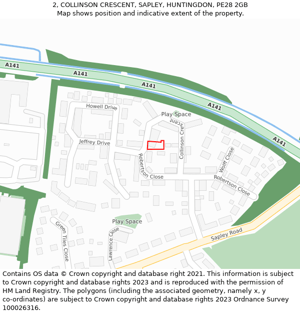 2, COLLINSON CRESCENT, SAPLEY, HUNTINGDON, PE28 2GB: Location map and indicative extent of plot