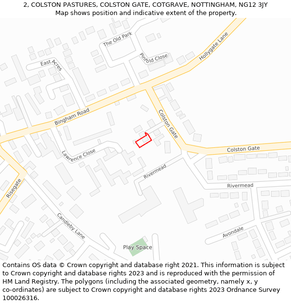 2, COLSTON PASTURES, COLSTON GATE, COTGRAVE, NOTTINGHAM, NG12 3JY: Location map and indicative extent of plot