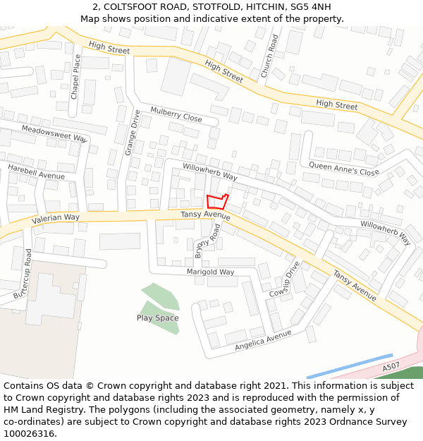 2, COLTSFOOT ROAD, STOTFOLD, HITCHIN, SG5 4NH: Location map and indicative extent of plot