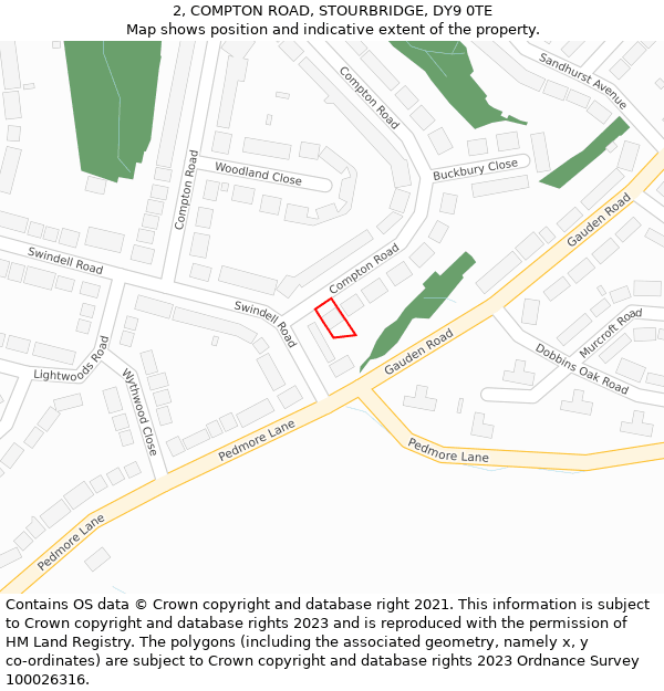 2, COMPTON ROAD, STOURBRIDGE, DY9 0TE: Location map and indicative extent of plot