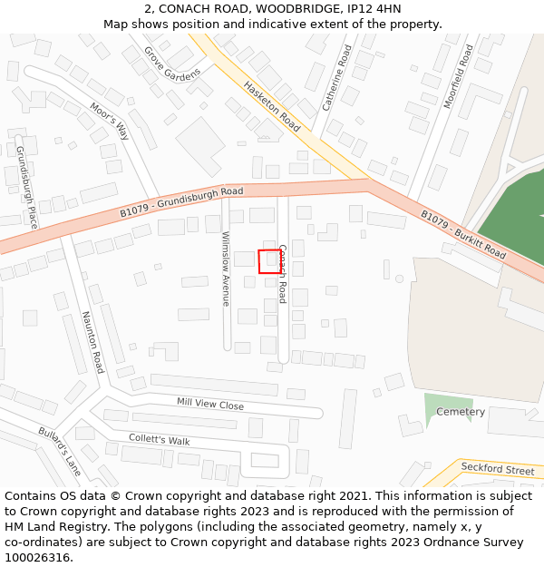 2, CONACH ROAD, WOODBRIDGE, IP12 4HN: Location map and indicative extent of plot