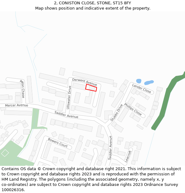 2, CONISTON CLOSE, STONE, ST15 8FY: Location map and indicative extent of plot