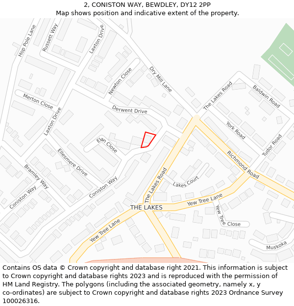 2, CONISTON WAY, BEWDLEY, DY12 2PP: Location map and indicative extent of plot