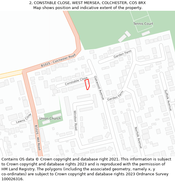 2, CONSTABLE CLOSE, WEST MERSEA, COLCHESTER, CO5 8RX: Location map and indicative extent of plot