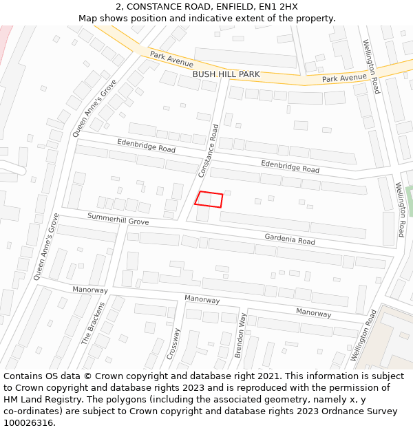 2, CONSTANCE ROAD, ENFIELD, EN1 2HX: Location map and indicative extent of plot
