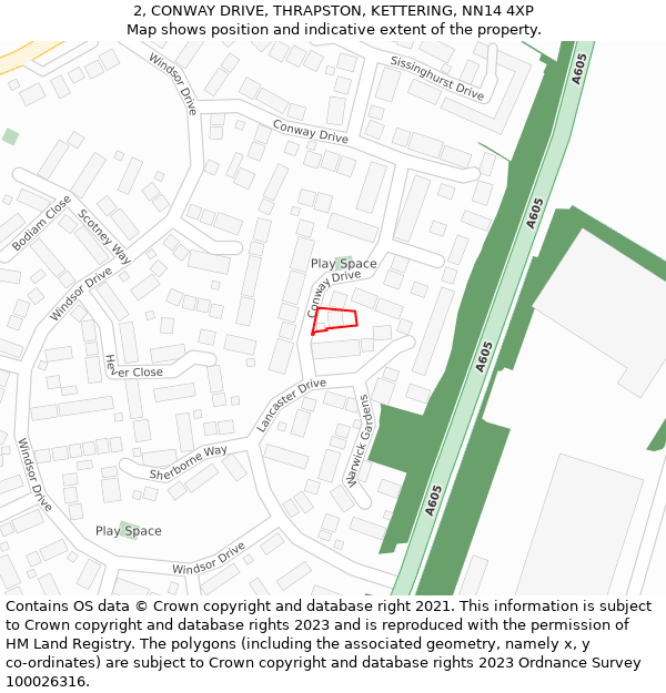 2, CONWAY DRIVE, THRAPSTON, KETTERING, NN14 4XP: Location map and indicative extent of plot