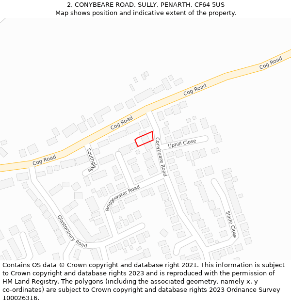 2, CONYBEARE ROAD, SULLY, PENARTH, CF64 5US: Location map and indicative extent of plot