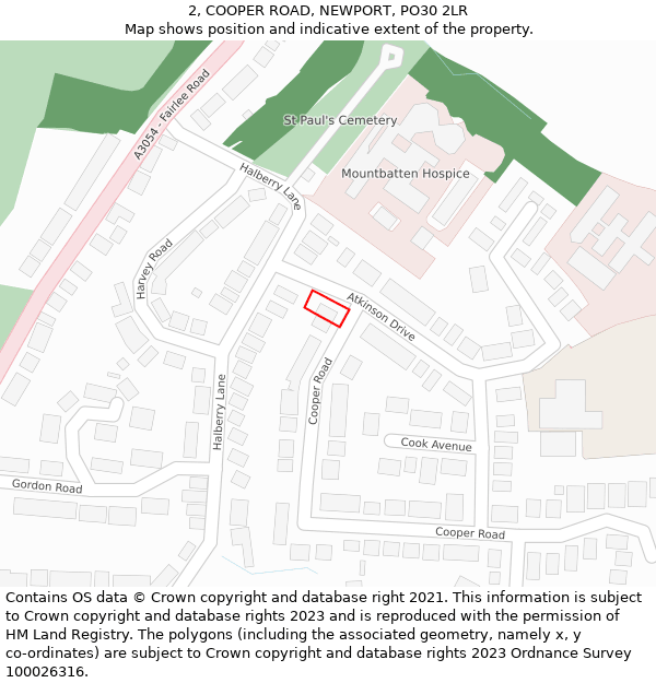 2, COOPER ROAD, NEWPORT, PO30 2LR: Location map and indicative extent of plot