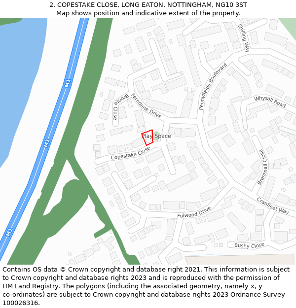 2, COPESTAKE CLOSE, LONG EATON, NOTTINGHAM, NG10 3ST: Location map and indicative extent of plot