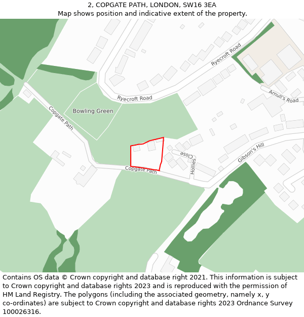 2, COPGATE PATH, LONDON, SW16 3EA: Location map and indicative extent of plot