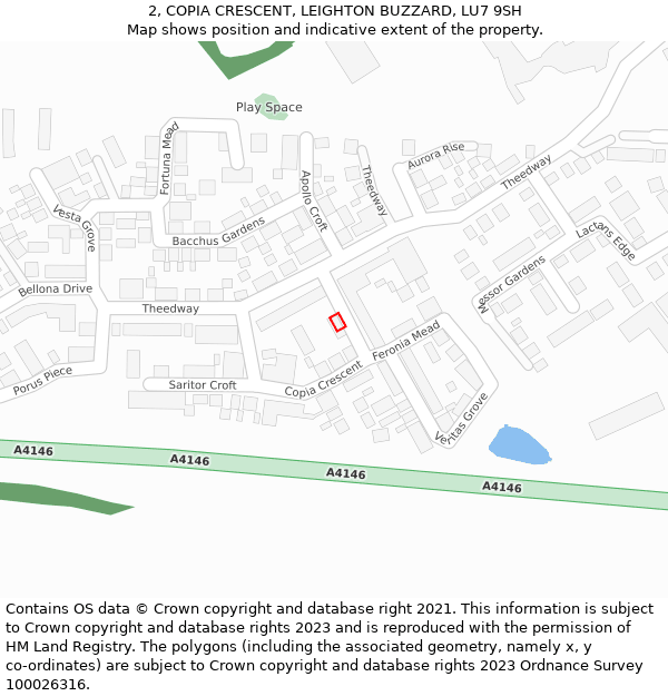 2, COPIA CRESCENT, LEIGHTON BUZZARD, LU7 9SH: Location map and indicative extent of plot