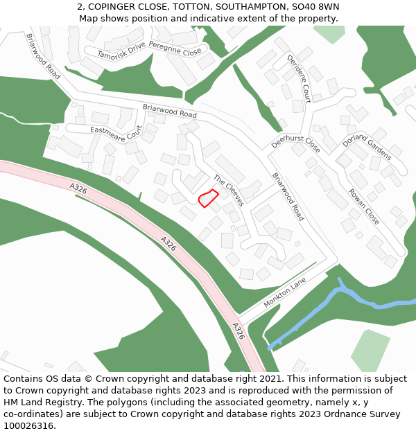 2, COPINGER CLOSE, TOTTON, SOUTHAMPTON, SO40 8WN: Location map and indicative extent of plot