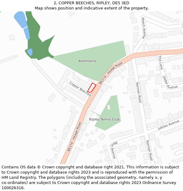 2, COPPER BEECHES, RIPLEY, DE5 3ED: Location map and indicative extent of plot