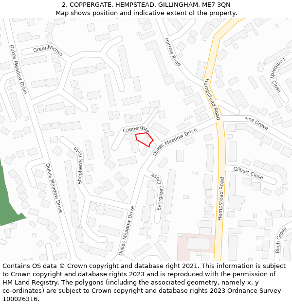 2, COPPERGATE, HEMPSTEAD, GILLINGHAM, ME7 3QN: Location map and indicative extent of plot