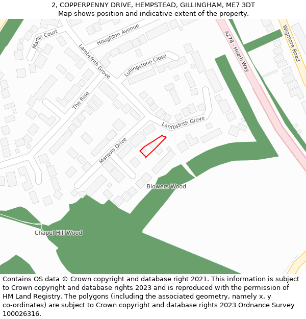 2, COPPERPENNY DRIVE, HEMPSTEAD, GILLINGHAM, ME7 3DT: Location map and indicative extent of plot