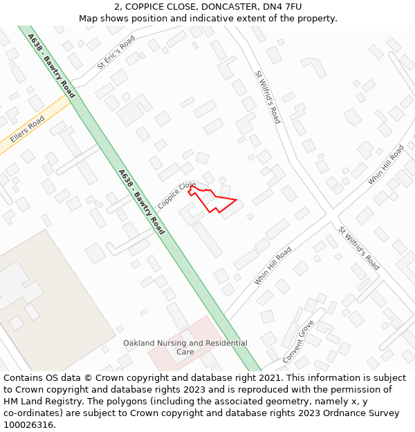 2, COPPICE CLOSE, DONCASTER, DN4 7FU: Location map and indicative extent of plot