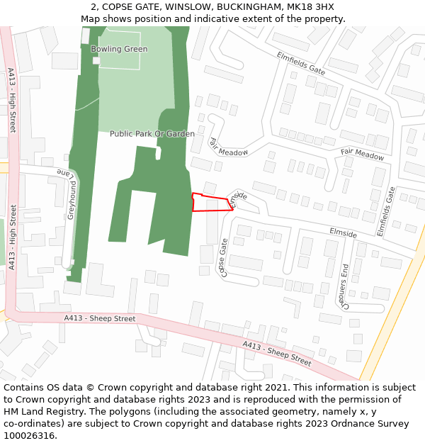 2, COPSE GATE, WINSLOW, BUCKINGHAM, MK18 3HX: Location map and indicative extent of plot