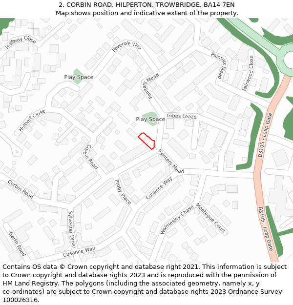 2, CORBIN ROAD, HILPERTON, TROWBRIDGE, BA14 7EN: Location map and indicative extent of plot