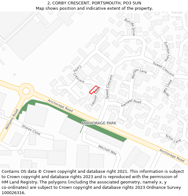 2, CORBY CRESCENT, PORTSMOUTH, PO3 5UN: Location map and indicative extent of plot