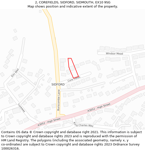 2, COREFIELDS, SIDFORD, SIDMOUTH, EX10 9SG: Location map and indicative extent of plot