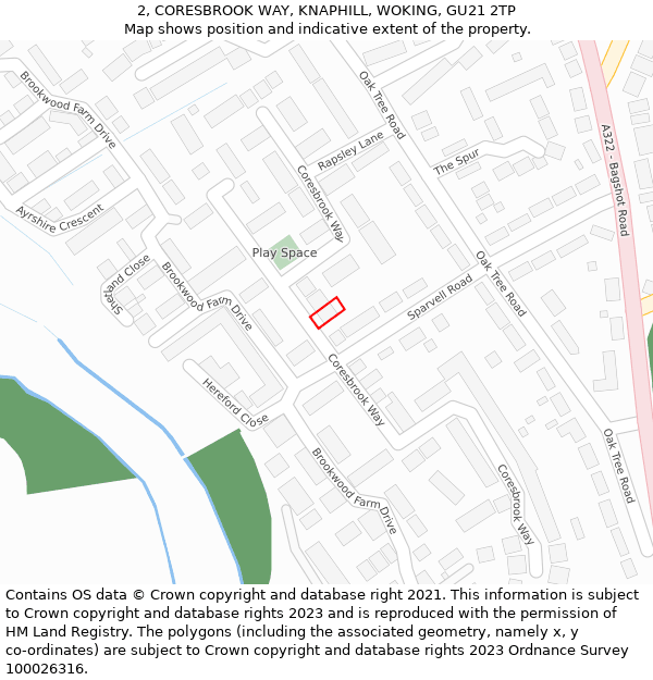 2, CORESBROOK WAY, KNAPHILL, WOKING, GU21 2TP: Location map and indicative extent of plot