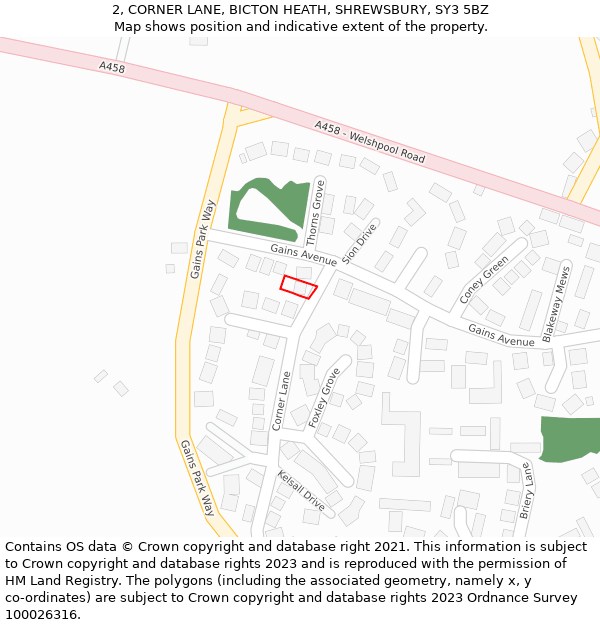 2, CORNER LANE, BICTON HEATH, SHREWSBURY, SY3 5BZ: Location map and indicative extent of plot