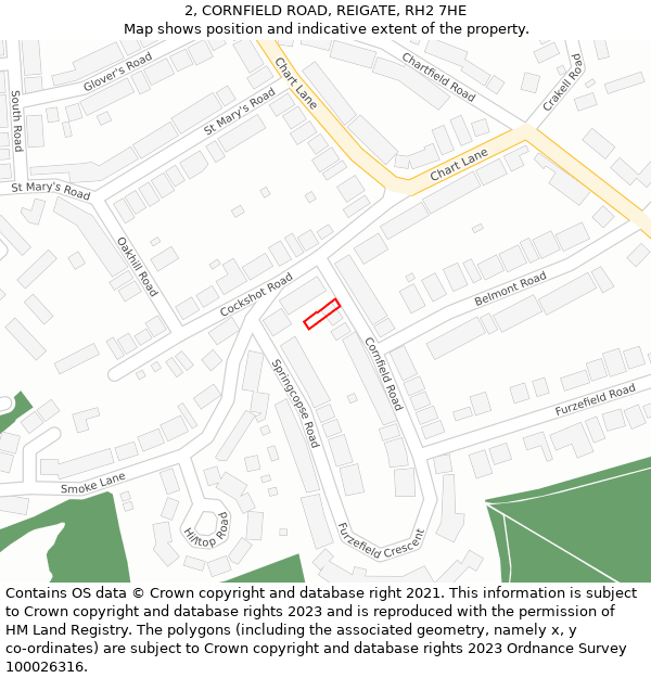 2, CORNFIELD ROAD, REIGATE, RH2 7HE: Location map and indicative extent of plot