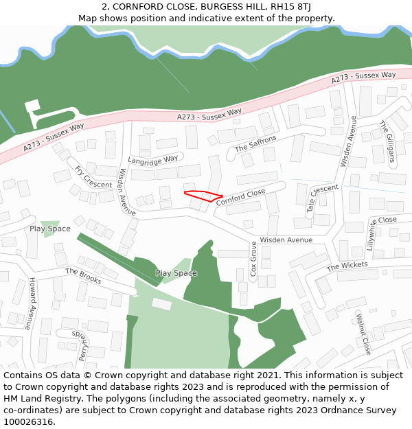 2, CORNFORD CLOSE, BURGESS HILL, RH15 8TJ: Location map and indicative extent of plot