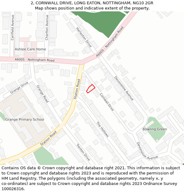 2, CORNWALL DRIVE, LONG EATON, NOTTINGHAM, NG10 2GR: Location map and indicative extent of plot