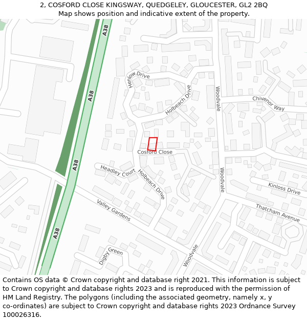 2, COSFORD CLOSE KINGSWAY, QUEDGELEY, GLOUCESTER, GL2 2BQ: Location map and indicative extent of plot