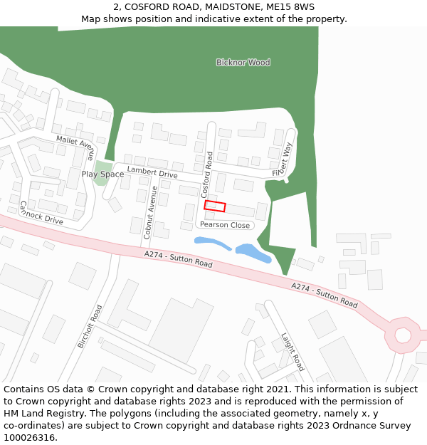 2, COSFORD ROAD, MAIDSTONE, ME15 8WS: Location map and indicative extent of plot