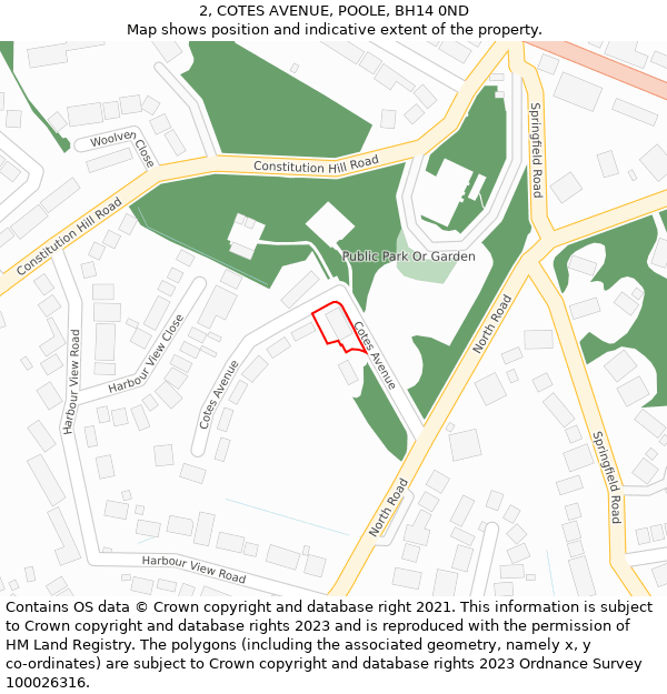 2, COTES AVENUE, POOLE, BH14 0ND: Location map and indicative extent of plot