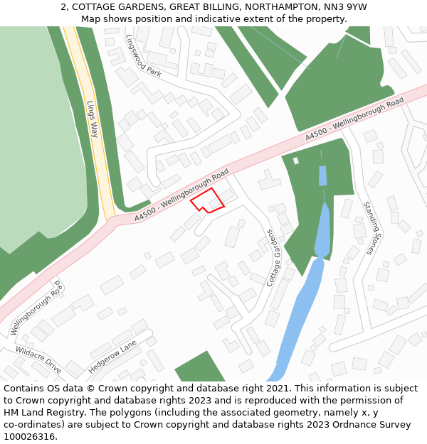 2, COTTAGE GARDENS, GREAT BILLING, NORTHAMPTON, NN3 9YW: Location map and indicative extent of plot