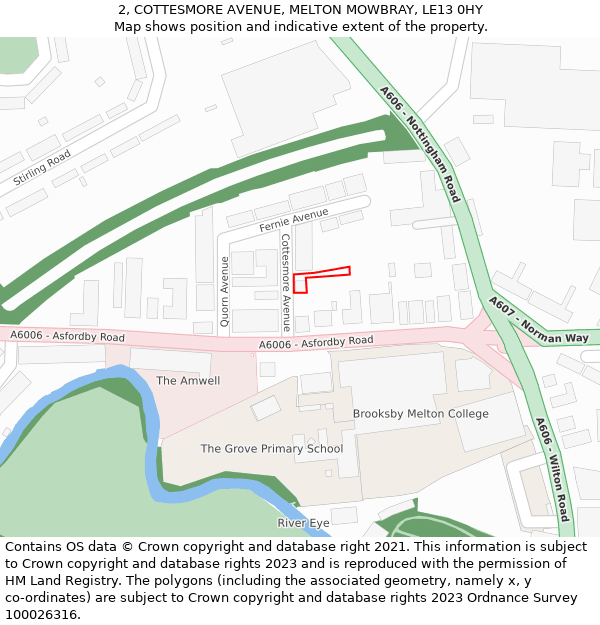2, COTTESMORE AVENUE, MELTON MOWBRAY, LE13 0HY: Location map and indicative extent of plot