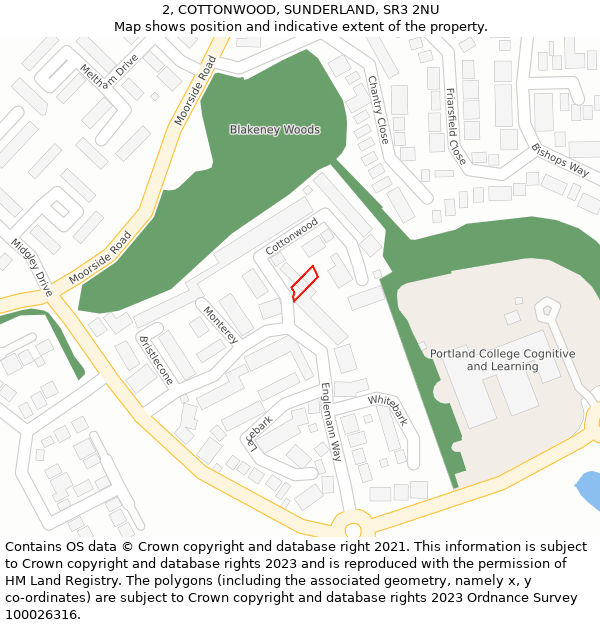 2, COTTONWOOD, SUNDERLAND, SR3 2NU: Location map and indicative extent of plot