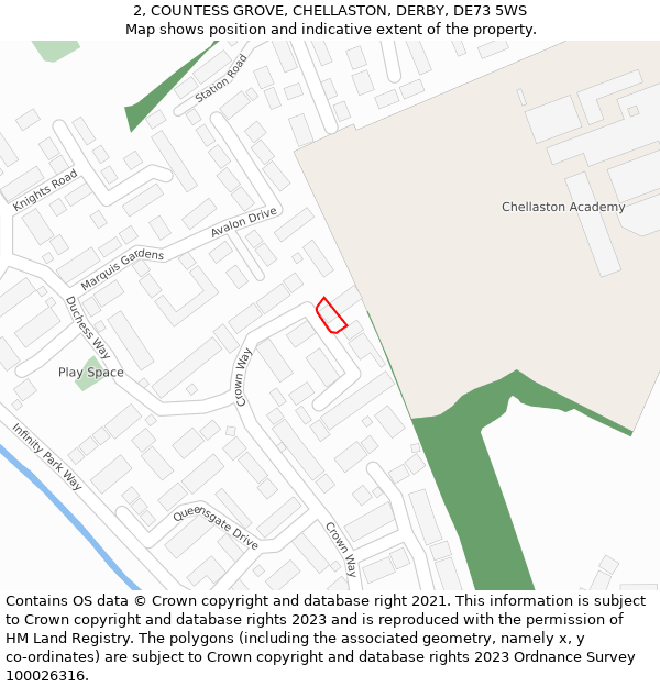 2, COUNTESS GROVE, CHELLASTON, DERBY, DE73 5WS: Location map and indicative extent of plot