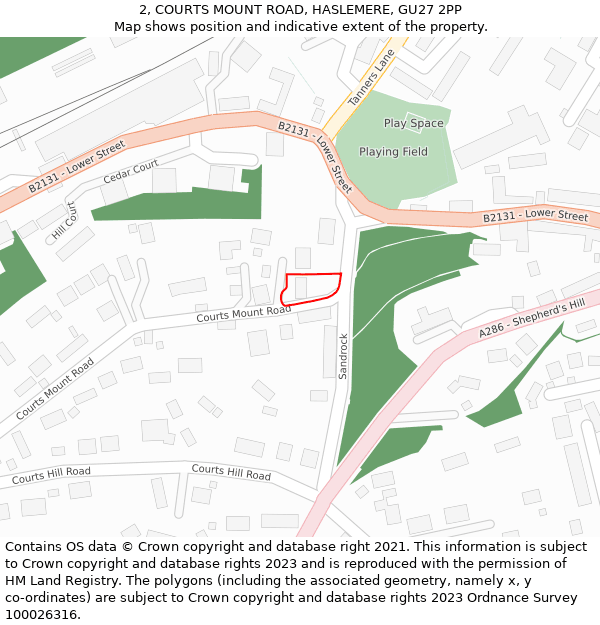 2, COURTS MOUNT ROAD, HASLEMERE, GU27 2PP: Location map and indicative extent of plot