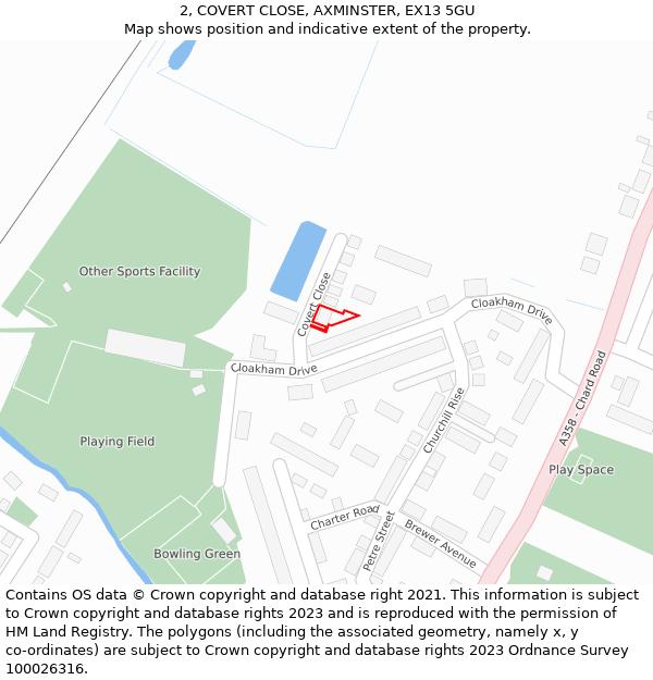 2, COVERT CLOSE, AXMINSTER, EX13 5GU: Location map and indicative extent of plot