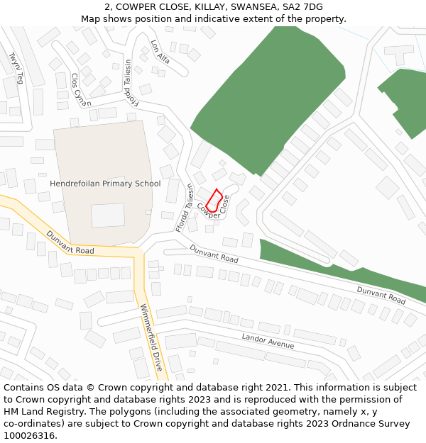 2, COWPER CLOSE, KILLAY, SWANSEA, SA2 7DG: Location map and indicative extent of plot