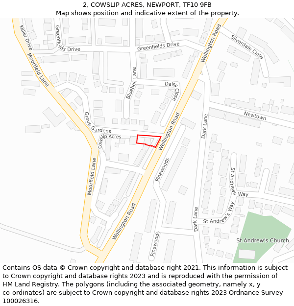 2, COWSLIP ACRES, NEWPORT, TF10 9FB: Location map and indicative extent of plot