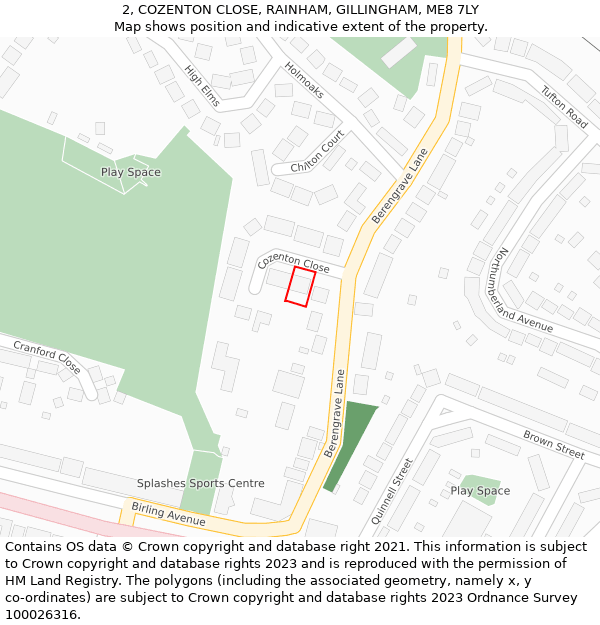 2, COZENTON CLOSE, RAINHAM, GILLINGHAM, ME8 7LY: Location map and indicative extent of plot