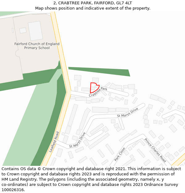 2, CRABTREE PARK, FAIRFORD, GL7 4LT: Location map and indicative extent of plot