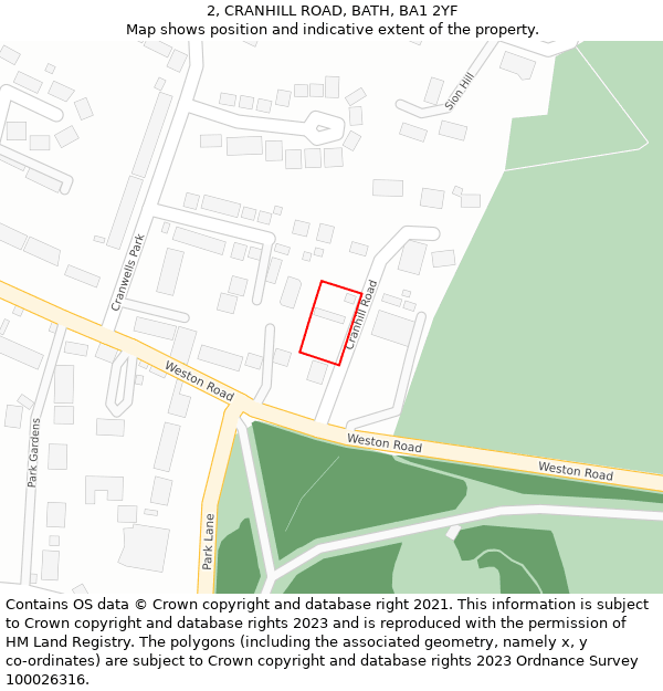 2, CRANHILL ROAD, BATH, BA1 2YF: Location map and indicative extent of plot