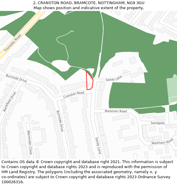 2, CRANSTON ROAD, BRAMCOTE, NOTTINGHAM, NG9 3GU: Location map and indicative extent of plot