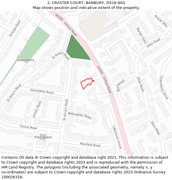 2, CRASTER COURT, BANBURY, OX16 9AG: Location map and indicative extent of plot
