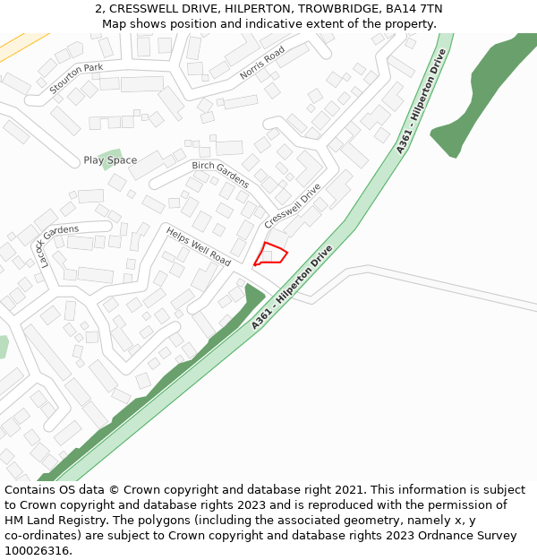 2, CRESSWELL DRIVE, HILPERTON, TROWBRIDGE, BA14 7TN: Location map and indicative extent of plot