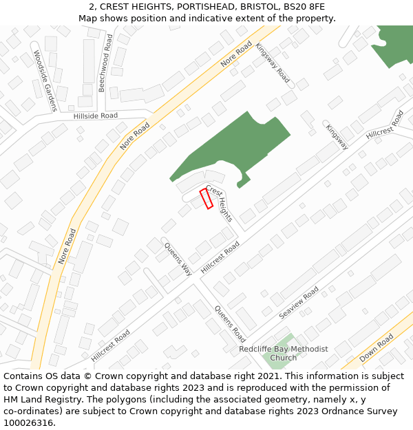 2, CREST HEIGHTS, PORTISHEAD, BRISTOL, BS20 8FE: Location map and indicative extent of plot