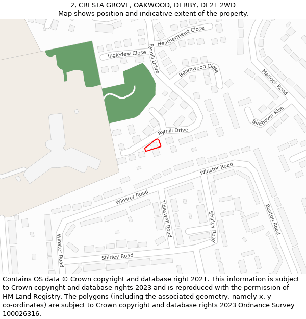 2, CRESTA GROVE, OAKWOOD, DERBY, DE21 2WD: Location map and indicative extent of plot
