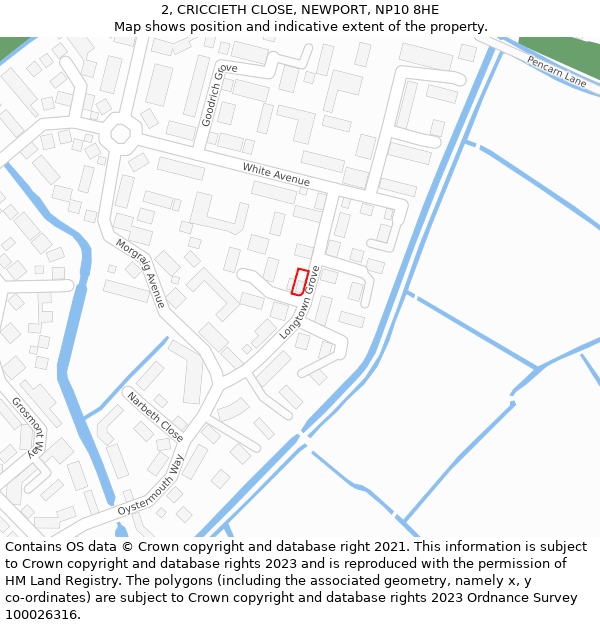 2, CRICCIETH CLOSE, NEWPORT, NP10 8HE: Location map and indicative extent of plot